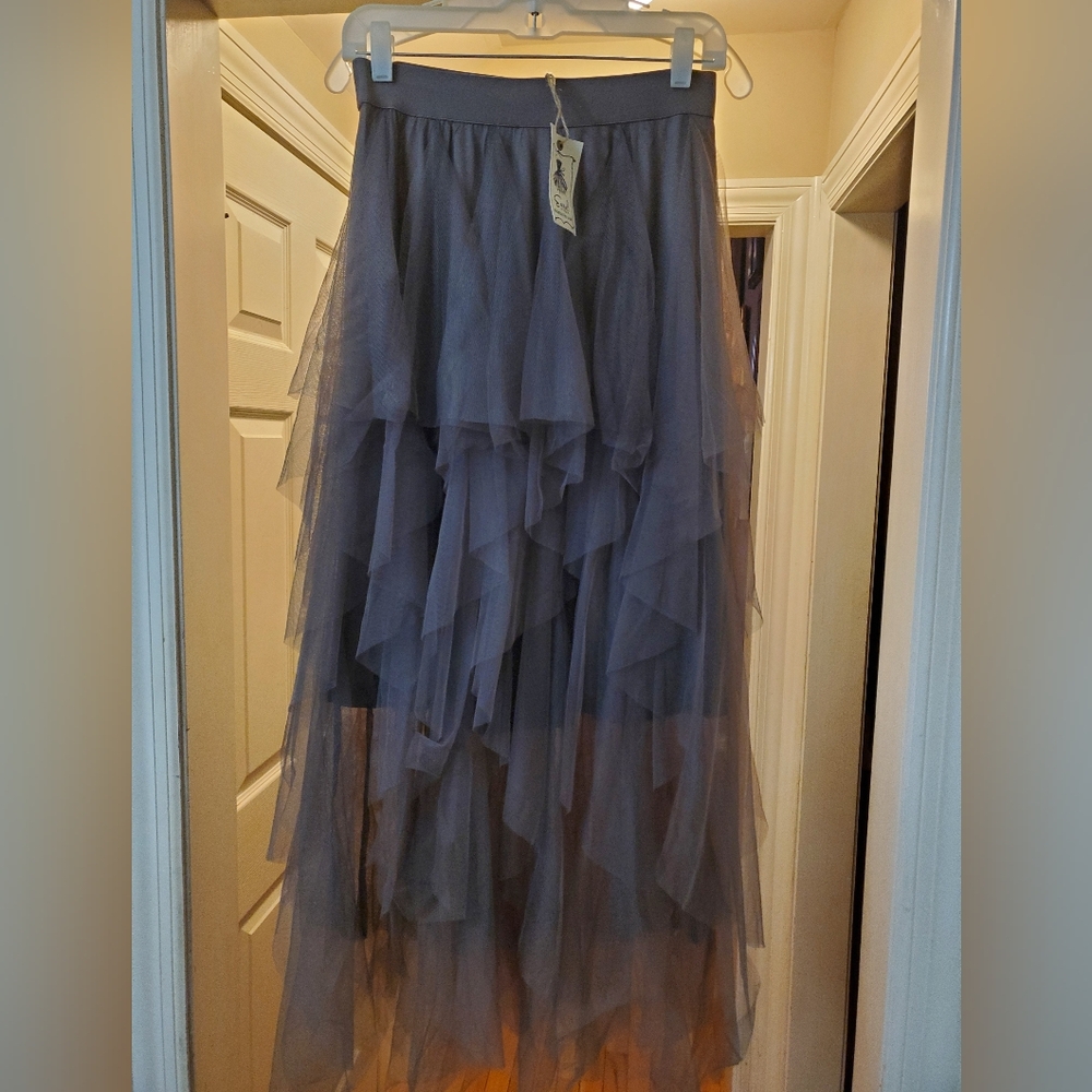 Easel Charcoal Layered Maxi Skirt